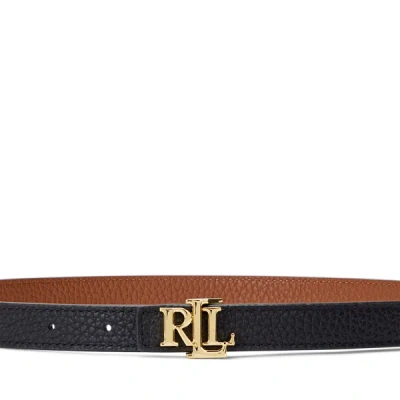 Ralph Lauren Reversible Belt In Hammered Cowhide In Black