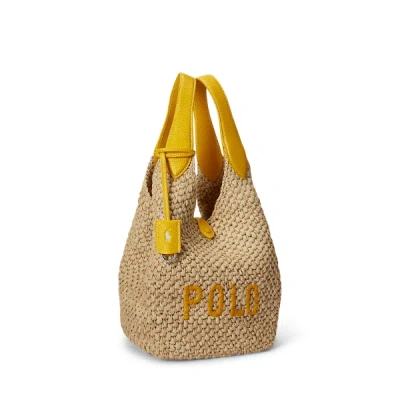 Polo Ralph Lauren Polo Play Raffia And Leather Tote Bag In Yellow