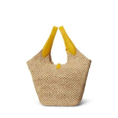Polo Ralph Lauren Polo Play Raffia And Leather Tote Bag In Yellow