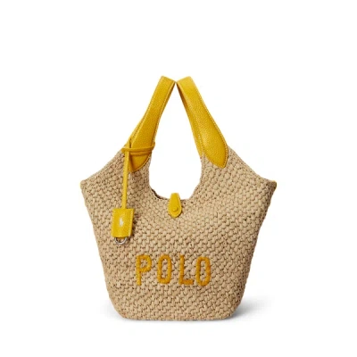 Polo Ralph Lauren Polo Play Raffia And Leather Tote Bag In Yellow