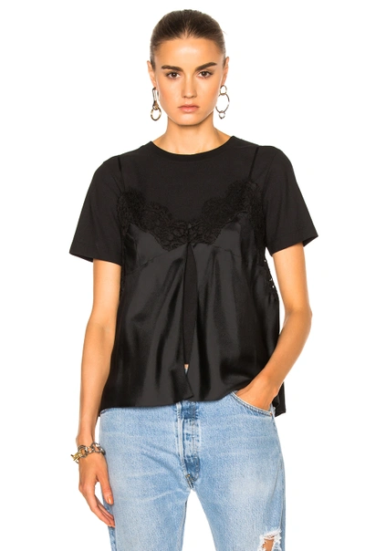 Shop Maison Margiela Pure Silk Twill & Crepe Jersey Cotton Top In Black