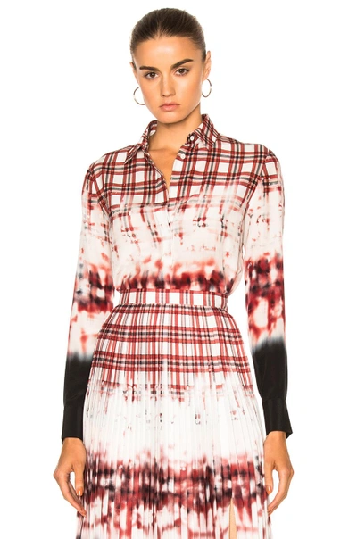 Shop Altuzarra Chika Shirt In Ombre, Plaid, Red, White. In Scarlet