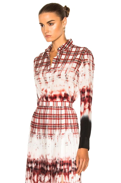 Shop Altuzarra Chika Shirt In Ombre, Plaid, Red, White. In Scarlet