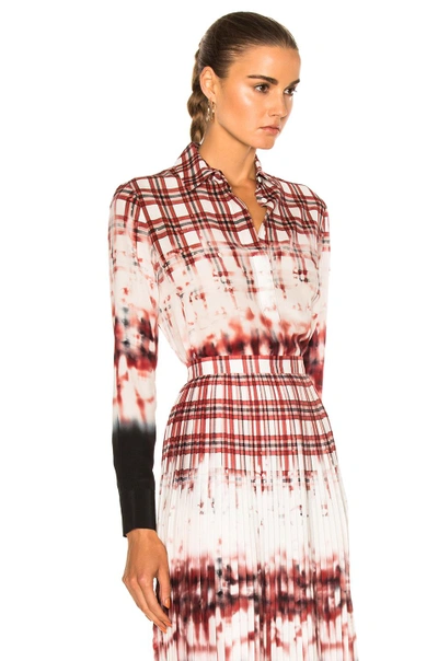 Shop Altuzarra Chika Shirt In Ombre, Plaid, Red, White. In Scarlet