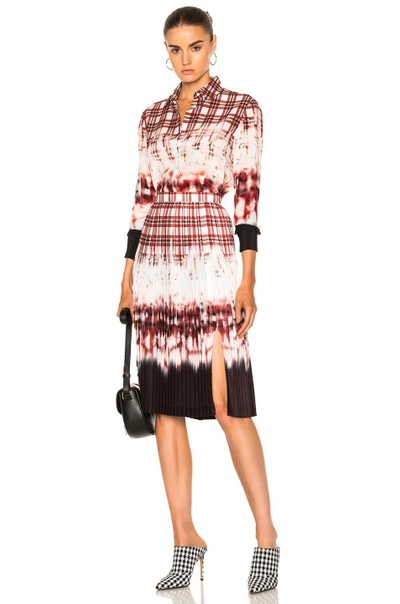 Shop Altuzarra Chika Shirt In Ombre, Plaid, Red, White. In Scarlet