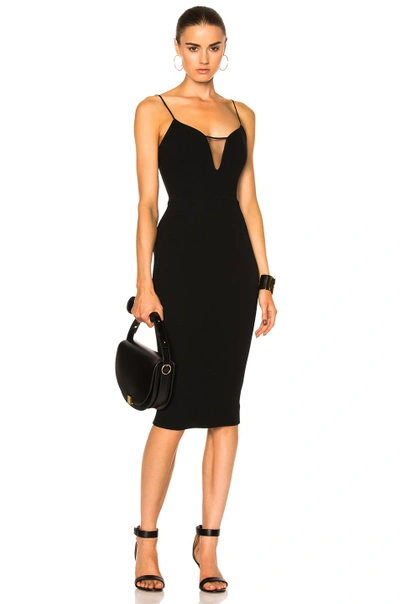 Shop Victoria Beckham Matte Crepe & Tulle Sheer Insert Strap Fitted Dress In Black
