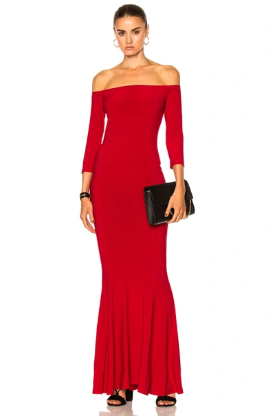 Shop Norma Kamali Off Shoulder Fishtail Gown In Red