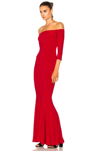 Shop Norma Kamali Off Shoulder Fishtail Gown In Red