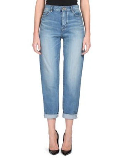 Shop Saint Laurent Rolled Cuff Boyfriend Jeans In Vintage Blue