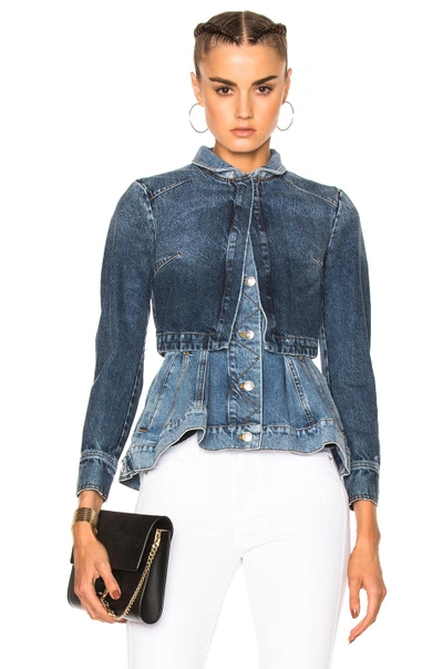 Shop Alexander Mcqueen Peplum Denim Jacket In Blue