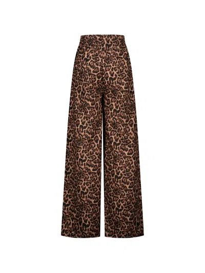 Paramidonna Leopard Print Linen Trousers In Brown