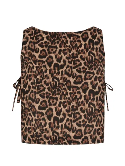Paramidonna Leopard-print Side-tie Beach Top In Brown