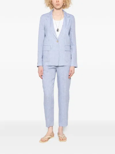 Peserico Linen Single-breasted Blazer In Blue