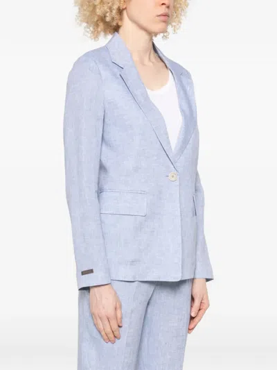 Peserico Linen Single-breasted Blazer In Blue