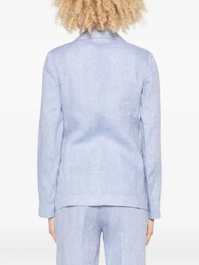 Peserico Linen Single-breasted Blazer In Blue