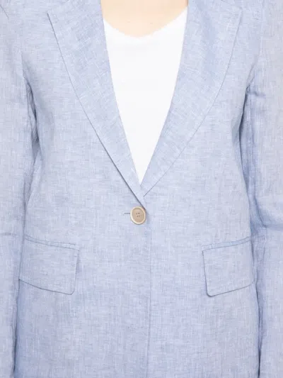 Peserico Linen Single-breasted Blazer In Blue