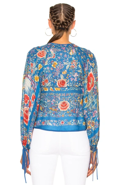 Shop Roberto Cavalli Printed Woven Blouse In Blue, Floral. In Celeste & Rosse