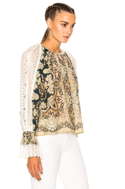 Shop Etro Printed Voluminous Blouse In Floral, Green. In Multi