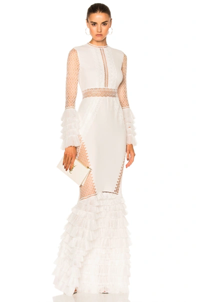 Jonathan Simkhai Tiered Ruffle Lace Gown In White