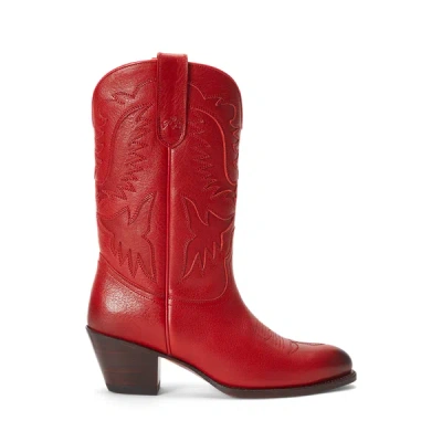 Ralph Lauren Leather Cowboy Boot In Dark Ruby In Red