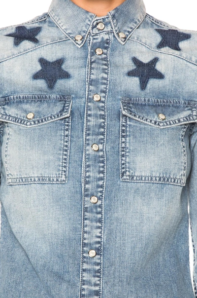 Shop Givenchy Black Star Denim Shirt In Blue