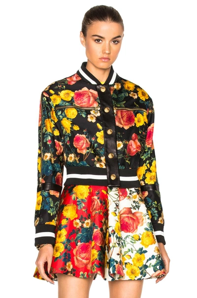 Shop Fausto Puglisi Leather Jacket In Black, Floral.  In Black Multi