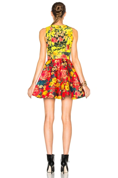 Shop Fausto Puglisi Mini Flare Dress In Yellow, Red, Floral. In Multi Print