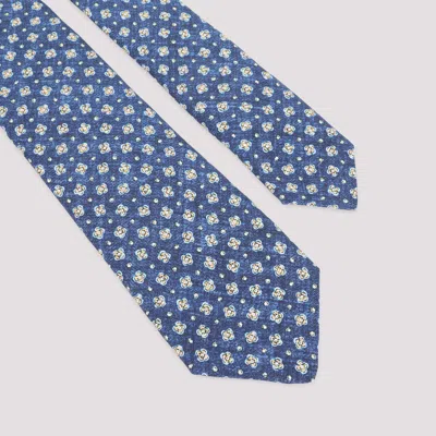 Kiton Slim Tie Pointed Tip Floral Pattern In Blue