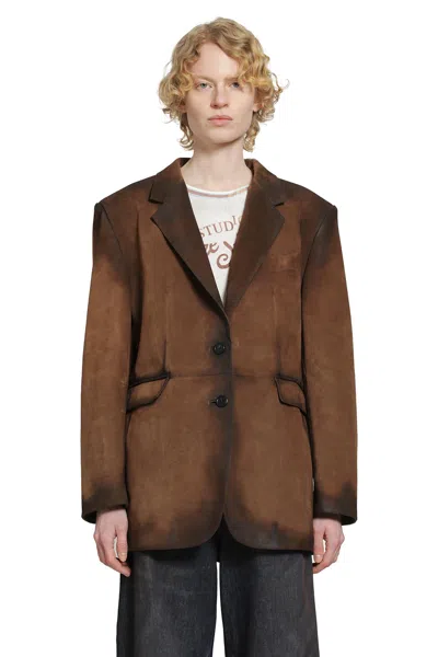 Acne Studios Suede Suit Jacket In Brown