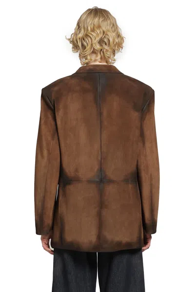 Acne Studios Suede Suit Jacket In Brown