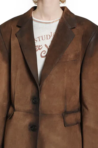 Acne Studios Suede Suit Jacket In Brown