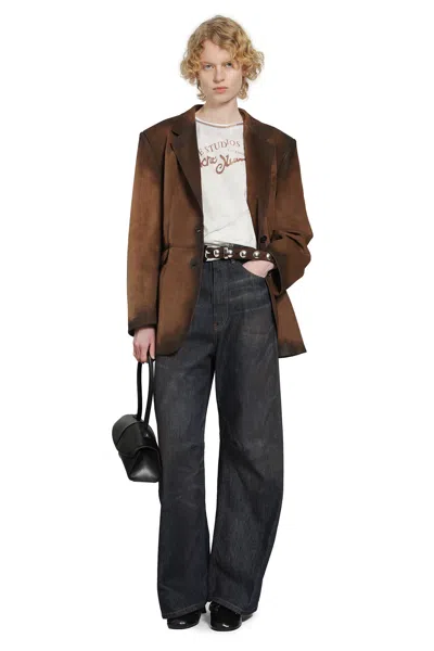 Acne Studios Suede Suit Jacket In Brown