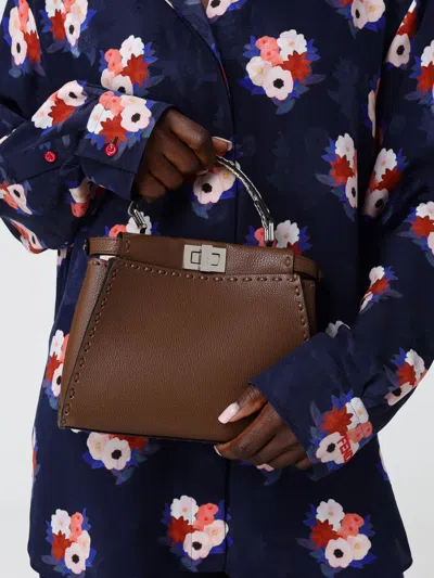 Fendi Mini Peekaboo Leather Tote Bag In Brown