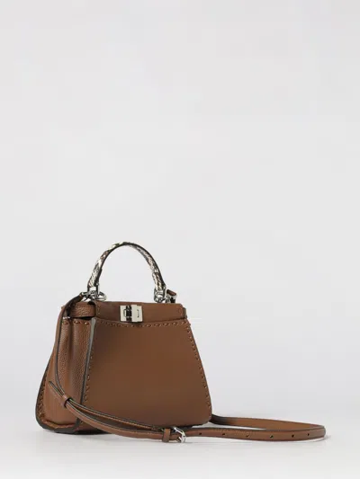 Fendi Mini Peekaboo Leather Tote Bag In Brown