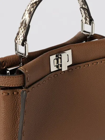 Fendi Mini Peekaboo Leather Tote Bag In Brown