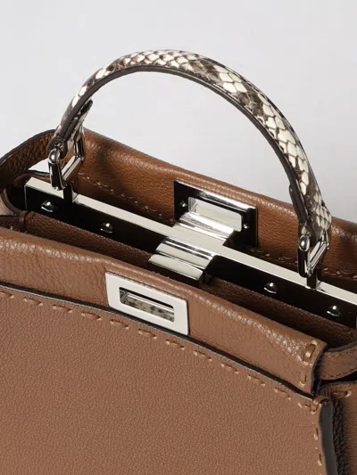 Fendi Mini Peekaboo Leather Tote Bag In Brown
