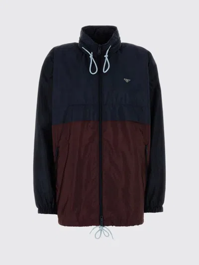 Prada Two-tone Windbreaker High Collar In Brown
