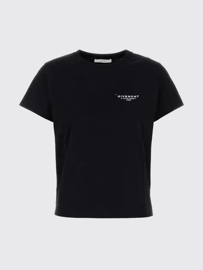 Givenchy Women Black Crew Neck T-shirt With Logo On Front And Back In Cotton Woman In Black