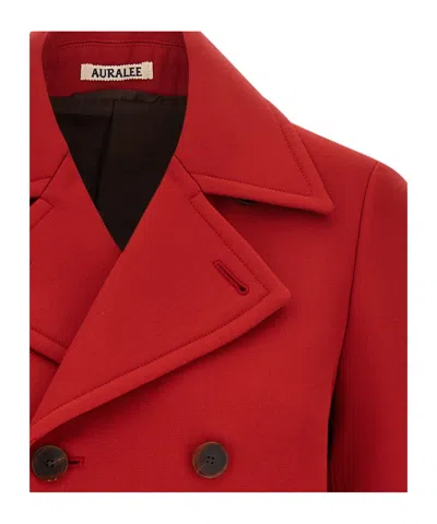 Auralee Double-breasted Wool Casual Jacket In Red