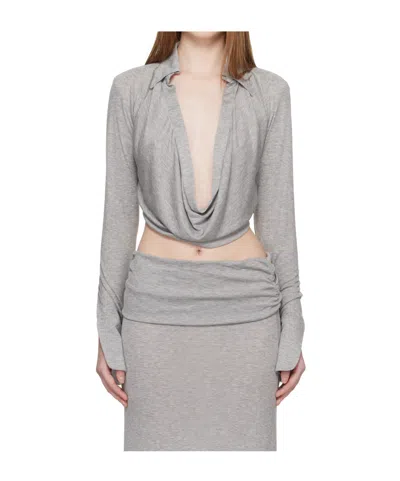 Aya Muse Draped Collared Top In Gray