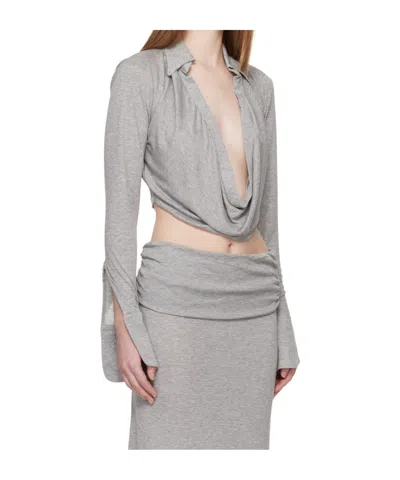 Aya Muse Draped Collared Top In Gray