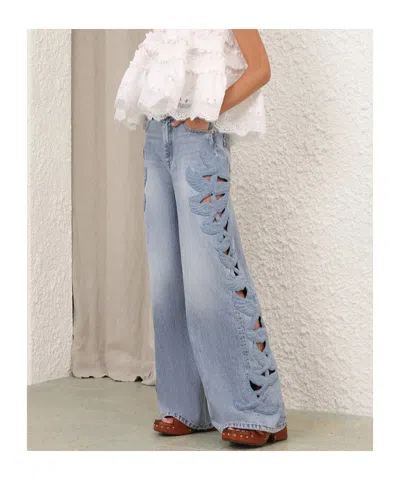 Zimmermann Alchemy Applique Relaxed Flare Jeans In Sea Foam In Blue