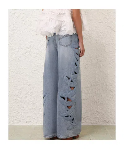 Zimmermann Alchemy Applique Relaxed Flare Jeans In Sea Foam In Blue