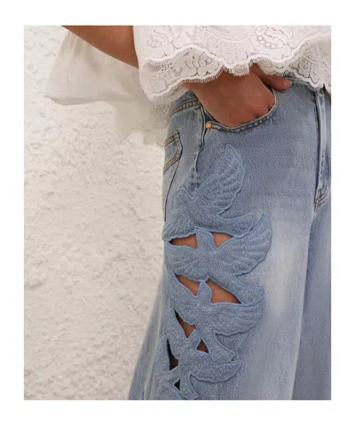 Zimmermann Alchemy Applique Relaxed Flare Jeans In Sea Foam In Blue