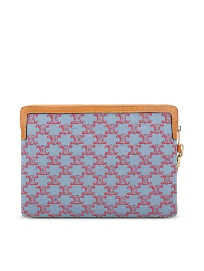 Celine Logo Clutch In Blue