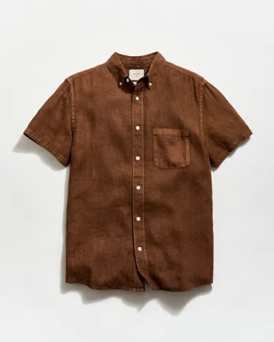 Billy Reid Short Sleeve Linen Tuscumbia Shirt Button Down In Brown