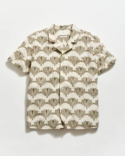 Billy Reid Short Sleeve Botanical Jacquard Camp Shirt In Neutral