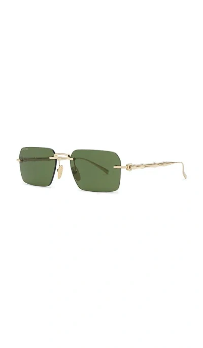 Gucci Rectangular Bamboo Metal Sunglasses In Green