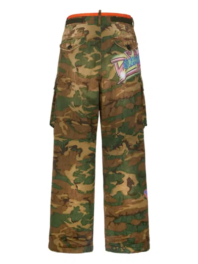 Dsquared2 Studded Camouflage-pattern Cargo Pants In Brown