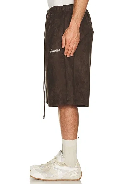 Essentials Relaxed Suede-effect Drawstring Shorts In Brown